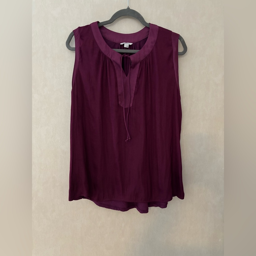 Wine Colored Sleeveless Tie Front Blouse